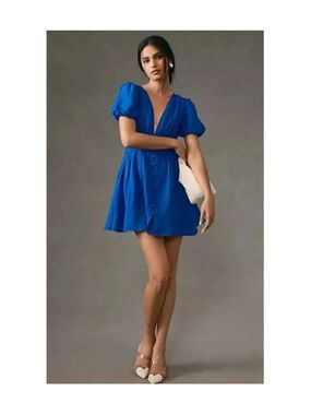 Anthropologie Katerina Button Front Mini Dress in Blue